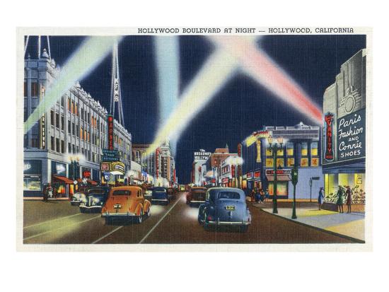 Hollywood California Hollywood Boulevard At Night Poster By