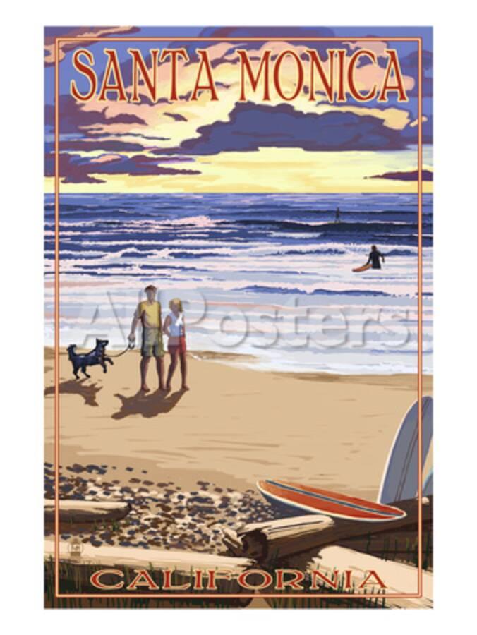 Santa Monica California Sunset Beach Scene Print By Lantern