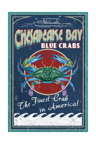 Chesapeake Bay, Virginia Blue Crab Vintage Sign Poster by Lantern