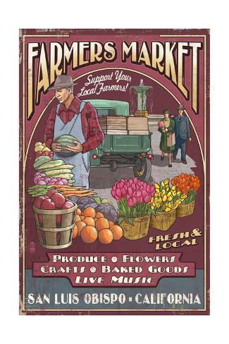 San Luis Obispo, California Farmers Market Vintage Sign Poster by