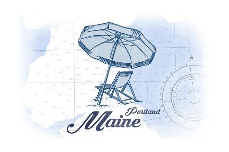 Portland Maine Beach Chair And Umbrella Blue Coastal Icon