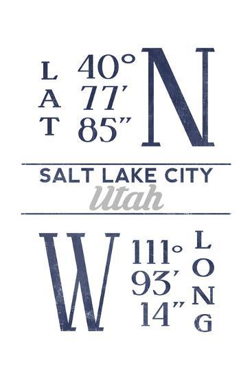 Salt Lake City, Utah - Latitude and Longitude (Blue) Print by ...