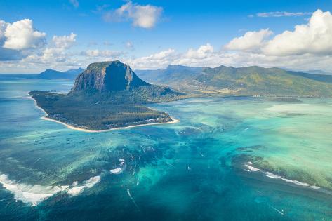 'Aerial view of Le Morne Brabant and the Underwater Waterfall optical