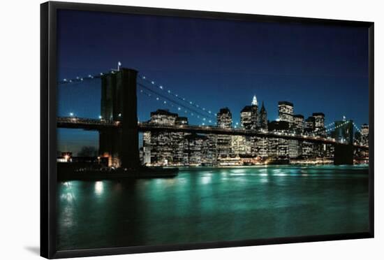 New York City (Brooklyn Bridge & Night Skyline, 2007) Photo Print Poster-null-Framed Poster