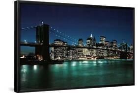 New York City (Brooklyn Bridge & Night Skyline, 2007) Photo Print Poster-null-Framed Poster