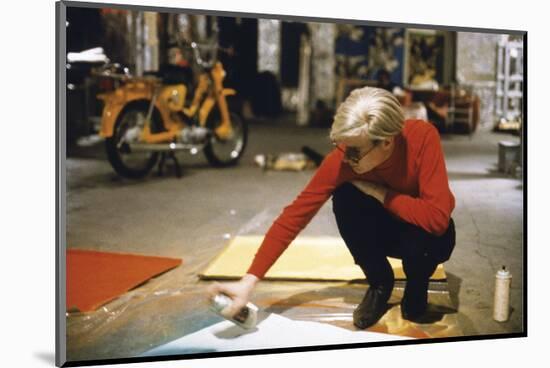 Andy with Spray Paint and Moped, The Factory, NYC, circa 1965-Nat Finkelstein-Mounted Art Print