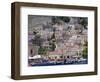 Moored Boats and Waterfront Buildings, Gialos, Symi (Simi), Dodecanese Islands, Greece-G Richardson-Framed Photographic Print