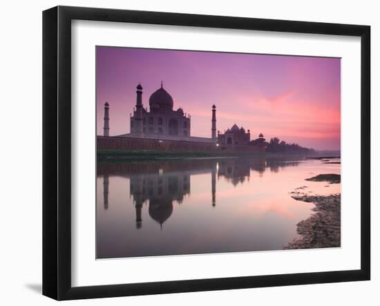 Taj Mahal From Along the Yamuna River at Dusk, India-Walter Bibikow-Framed Premium Photographic Print