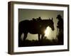 Cowboy With His Horse at Sunset, Ponderosa Ranch, Oregon, USA-Josh Anon-Framed Photographic Print