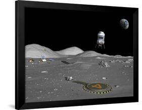 A Lunar Shuttle Descends Toward a Manned Outpost on the Moon-Stocktrek Images-Framed Photographic Print