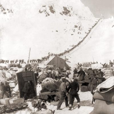 Long Ribbon of Miners Bound For the Klondike Gold Fields Climbing over ...