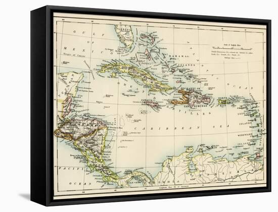 Map of West Indies and the Caribbean Sea, 1800s-null-Framed Stretched Canvas