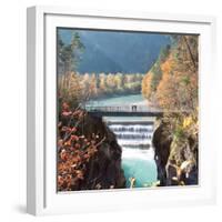 People on a Bridge Over the River Lech and Lechfall, a Man Made Fall-Alex Saberi-Framed Photographic Print