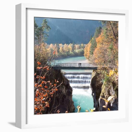 People on a Bridge Over the River Lech and Lechfall, a Man Made Fall-Alex Saberi-Framed Photographic Print