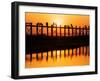 U Bein Bridge (Longest Teak Bridge in the World) at Sunset , Amarapura, Mandalay, Burma (Myanmar)-Nadia Isakova-Framed Photographic Print