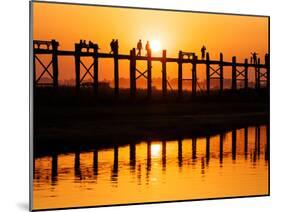 U Bein Bridge (Longest Teak Bridge in the World) at Sunset , Amarapura, Mandalay, Burma (Myanmar)-Nadia Isakova-Mounted Photographic Print