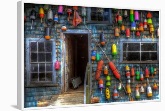 Buoys on an Old Shed at Bass Harbor, Bernard, Maine, USA-Joanne Wells-Framed Photographic Print