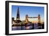 The Shard and Tower Bridge at Night, London, England, United Kingdom, Europe-Miles Ertman-Framed Photographic Print