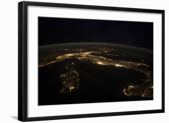 Nighttime Panorama Showing City Lights of Europe-null-Framed Photographic Print