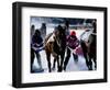 Skijouring, Skiing Behind a Race Horse at Full Gallop, on the Frozen Lake at St,Moritz, Switzerland-John Warburton-lee-Framed Photographic Print