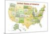 United States of America Map USA Green Tonal-null-Mounted Art Print
