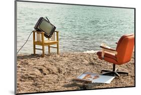 Vintage Decor on the Lake Shore, Armchair and Television-zveiger-Mounted Photographic Print