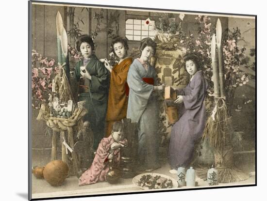 Four Japanese Women Amid Bamboo with a Young Child-null-Mounted Photographic Print