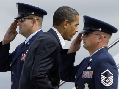 President Barack Obama is Saluted as He Boards Air Force One at