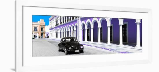 ¡Viva Mexico! Panoramic Collection - Black VW Beetle and Purple Architecture-Philippe Hugonnard-Framed Photographic Print