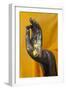 Thailand. Buddha Statue hand with gold leaf tokens.-Brenda Tharp-Framed Photographic Print