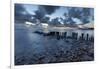 Old wooden piles going out to sea and pebbles on beach at dawn, Munkerup, Kattegat Coast, Zealand, -Stuart Black-Framed Photographic Print