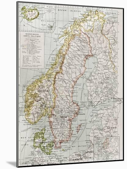 Scandinavia Political Map With Iceland Insert Map-marzolino-Mounted Art Print