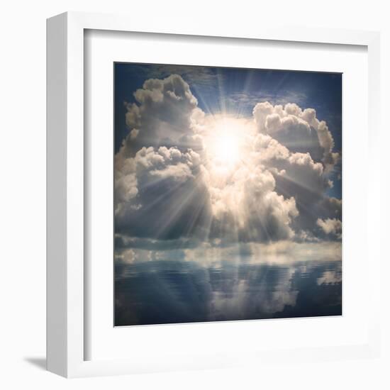 The Sun on Dramatic Sky over Sea-Kletr-Framed Art Print