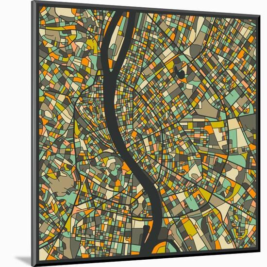 Budapest Map-Jazzberry Blue-Mounted Art Print