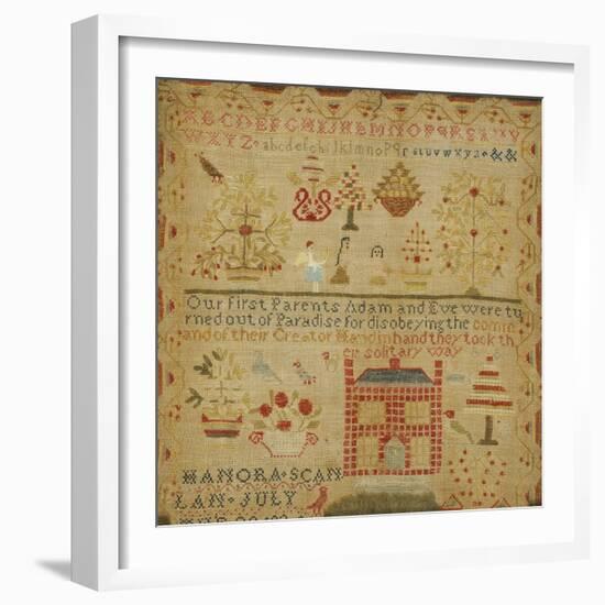 Silk on Linen Needlework Sampler, circa 1836-Hannah Scanlon-Framed Giclee Print