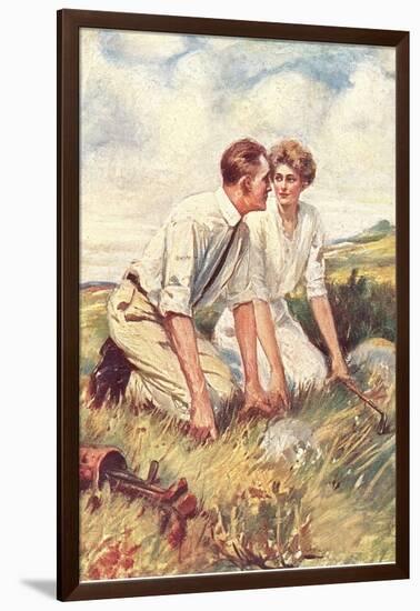 Golfing Couple Looking for Lost Ball-null-Framed Art Print