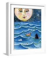 Moon Face Mermaid in The Sea-sylvia pimental-Framed Art Print