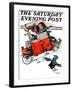 "Look Out Below" or "Downhill Daring" Saturday Evening Post Cover, January 9,1926-Norman Rockwell-Framed Giclee Print