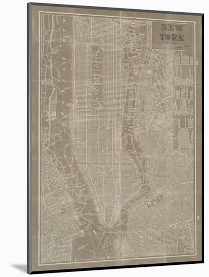 Blueprint Map New York Taupe-Sue Schlabach-Mounted Art Print