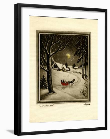 Two People in Horsedrawn Sleigh on Snowy Landscape-null-Framed Art Print