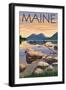 Maine - Lake Scene and Canoe-Lantern Press-Framed Art Print