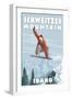 Schweitzer Mountain, Idaho - Snowboarder Jumping-Lantern Press-Framed Art Print