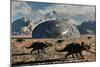 A Herd of Dinosaurs Walk Past a Flying Saucer Lodged into the Ground-null-Mounted Art Print