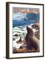 Heceta Head Lighthouse - Sea Lions-Lantern Press-Framed Art Print