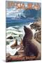 Heceta Head Lighthouse - Sea Lions-Lantern Press-Mounted Art Print