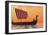 A Viking Longboat Sails Through Calm Ocean Waters-Stocktrek Images-Framed Art Print