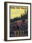 West Virginia - Ride the Trails-Lantern Press-Framed Art Print