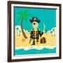 Pirate on an Island with Treasure a Pirate with His Treasure on a Deserted Island-Retrorocket-Framed Art Print