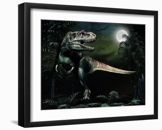 Albertosaurus Hunts by Moonlight-null-Framed Art Print