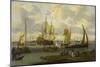 Poeple Walking at the Banks of the River Ij with Ships, 1693-Abraham Storck-Mounted Giclee Print